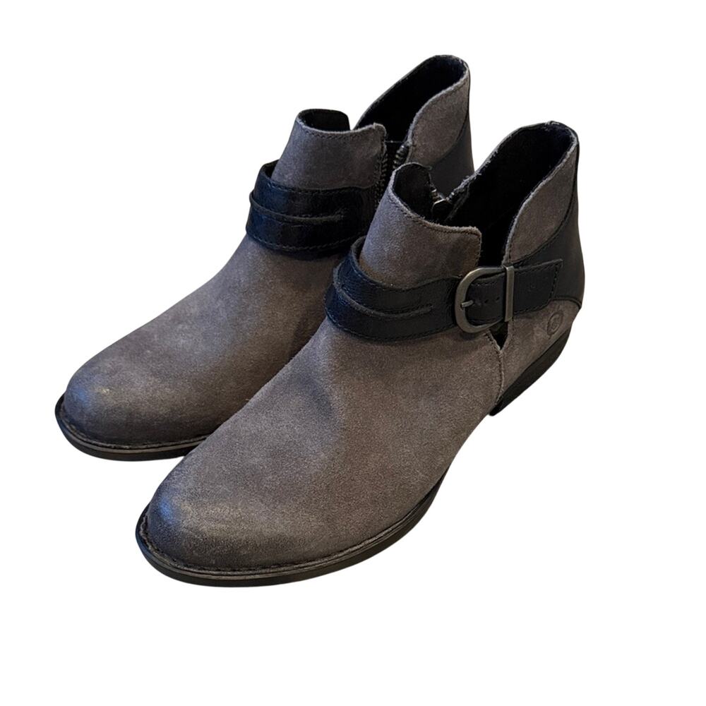 NWOT Born Charcoal Suede Ankle Boots with Black Strap size 8